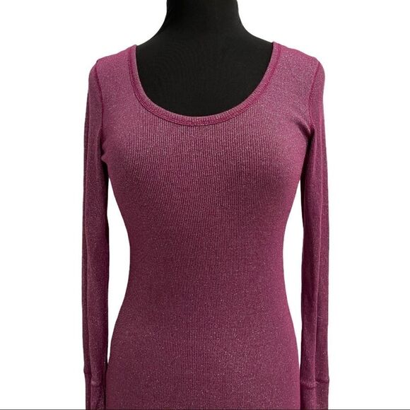 Victoria’s Secret Ribbed Purple Metallic Top Sz L - Picture 2 of 12